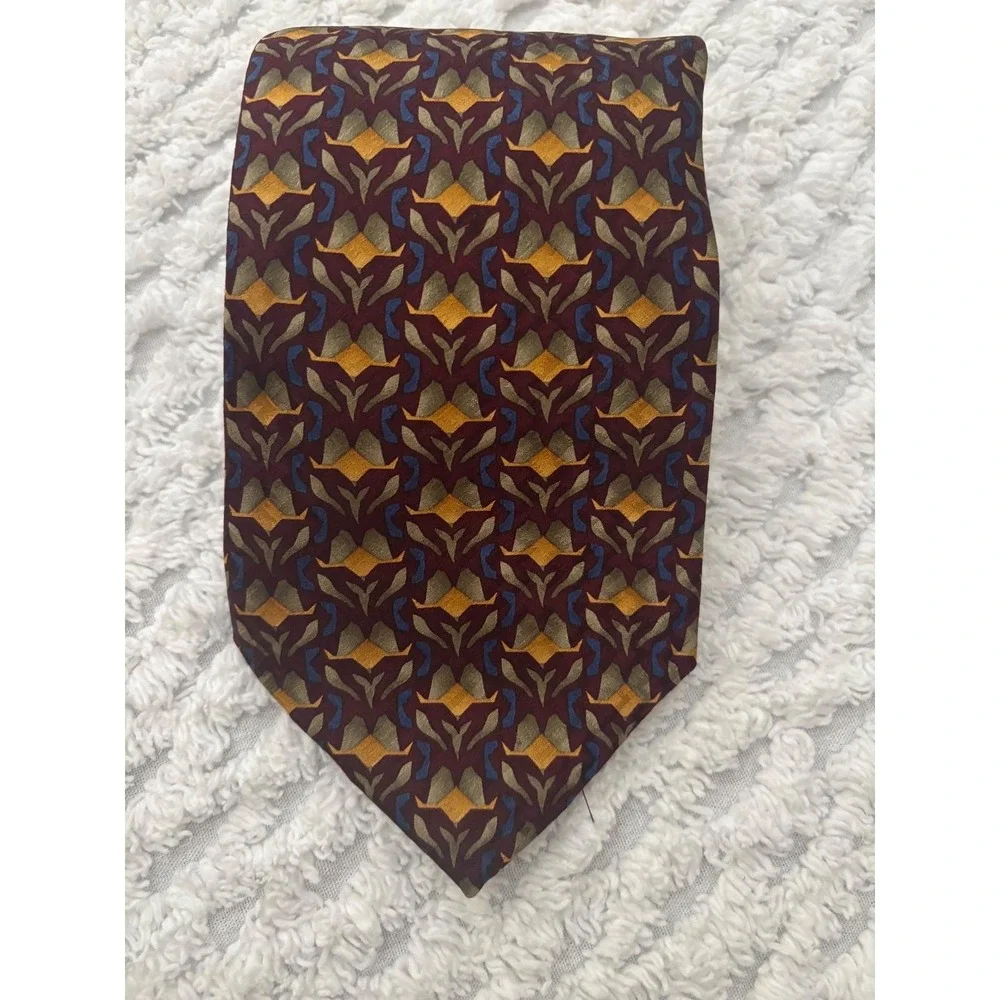 Artisphere Charles Vinson Men Silk Tie Burgundy Gold Geometric Abstract USA Made